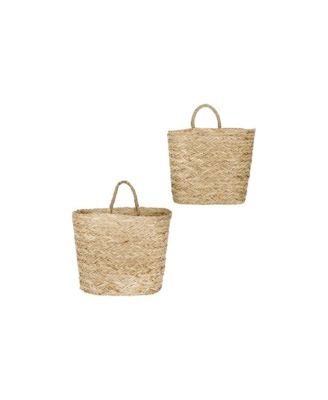 Handwoven Seagrass Wall Mount Baskets with Handles, Set of 2