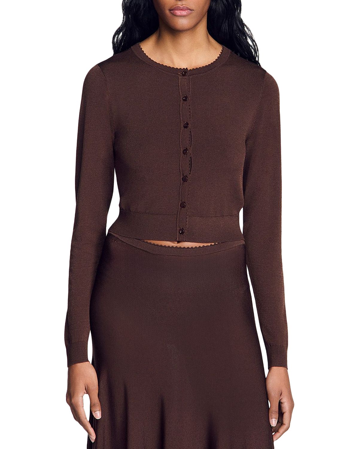 Sandro Giovanni Semi Sheer Cropped Cardigan