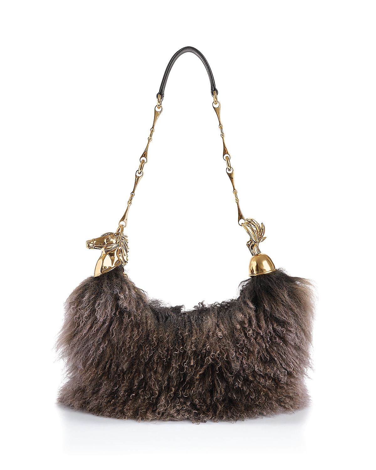 Chloe Horse Chain Shearling Shoulder Bag