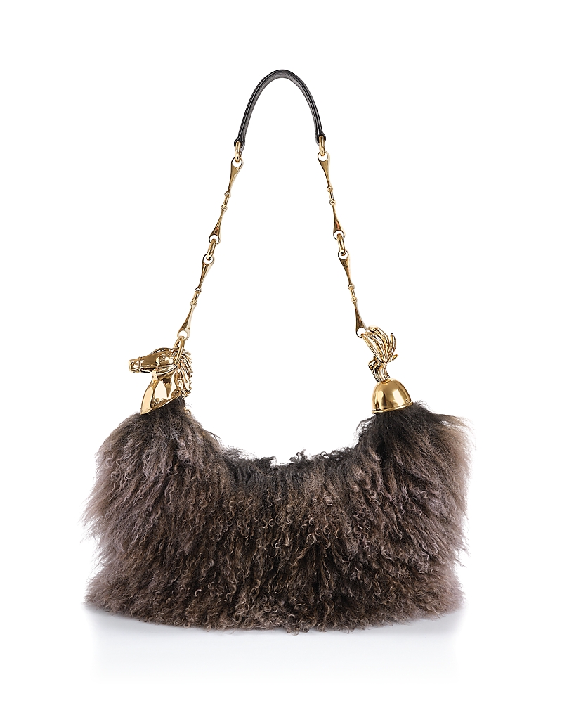 Chloe Horse Chain Shearling Shoulder Bag · NO SIZE