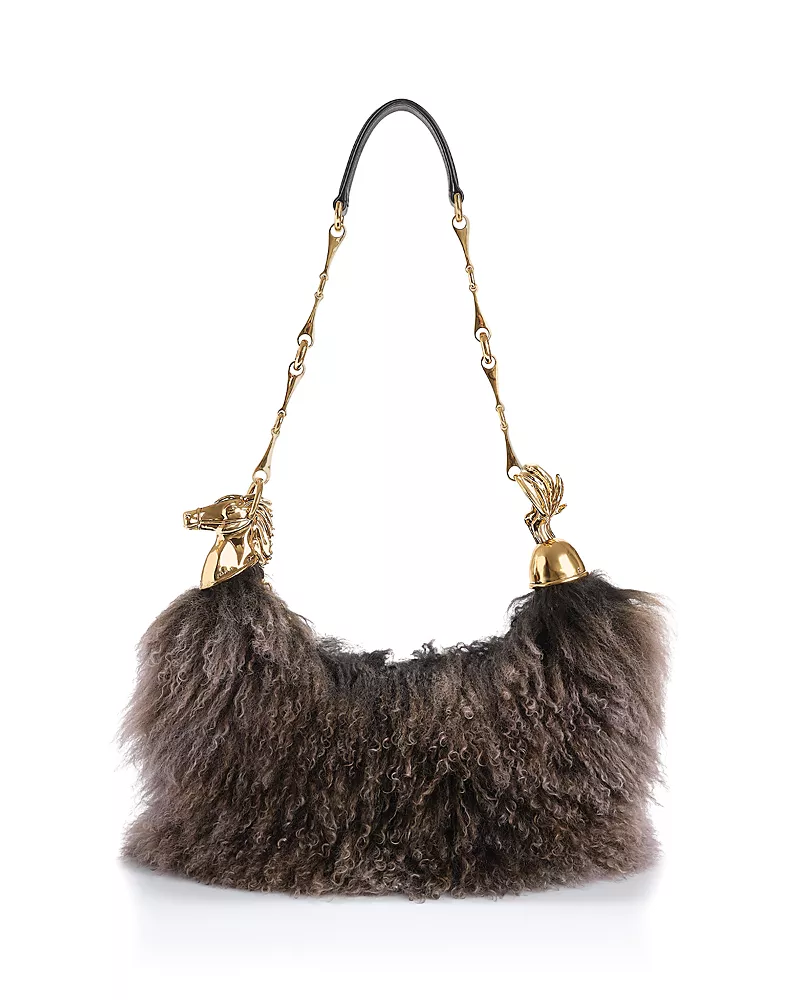 Chloe Horse Chain Shearling Shoulder Bag
