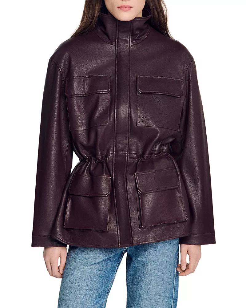 Sandro John Oversized Leather Jacket
