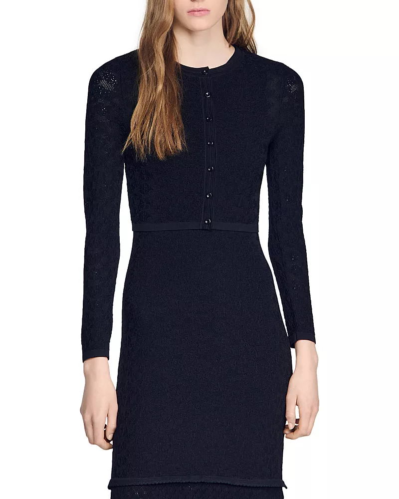 Sandro Maretto Cropped Pointelle Knit Cardigan