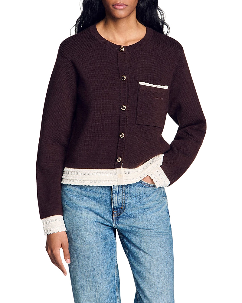 Sandro Candide Lace Trim Cardigan