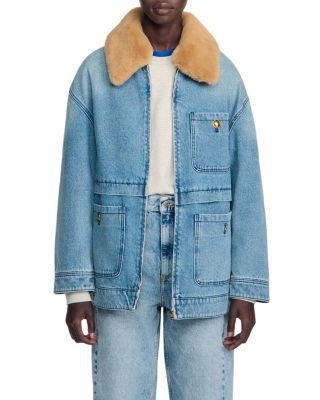 Cameron Cotton Denim Coat with Faux Fur Collar