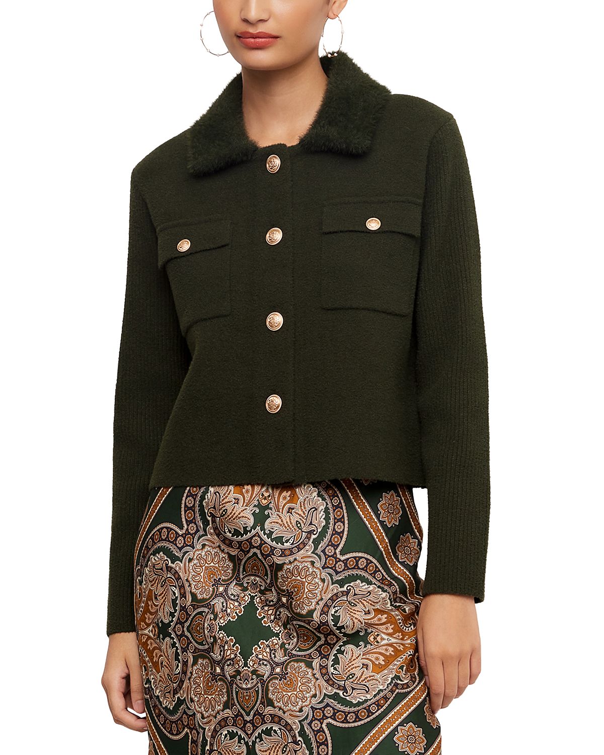 Karen Kane Faux Fur Collar Sweater Jacket