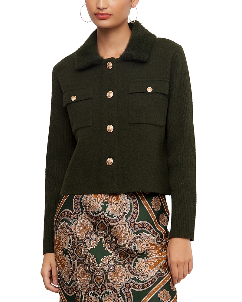 Karen Kane Faux Fur Collar Sweater Jacket