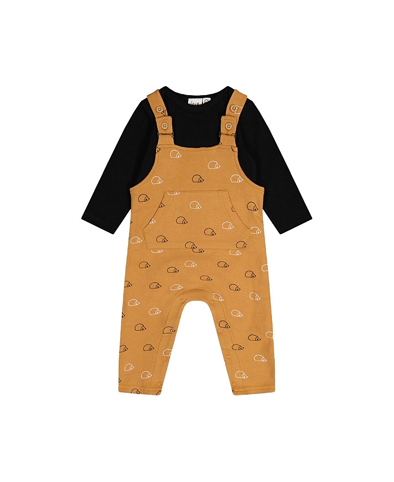 Deux par Deux Boys' Organic Cotton Envelope Neck Romper and Hedgehog Pocket Overalls Set - Baby