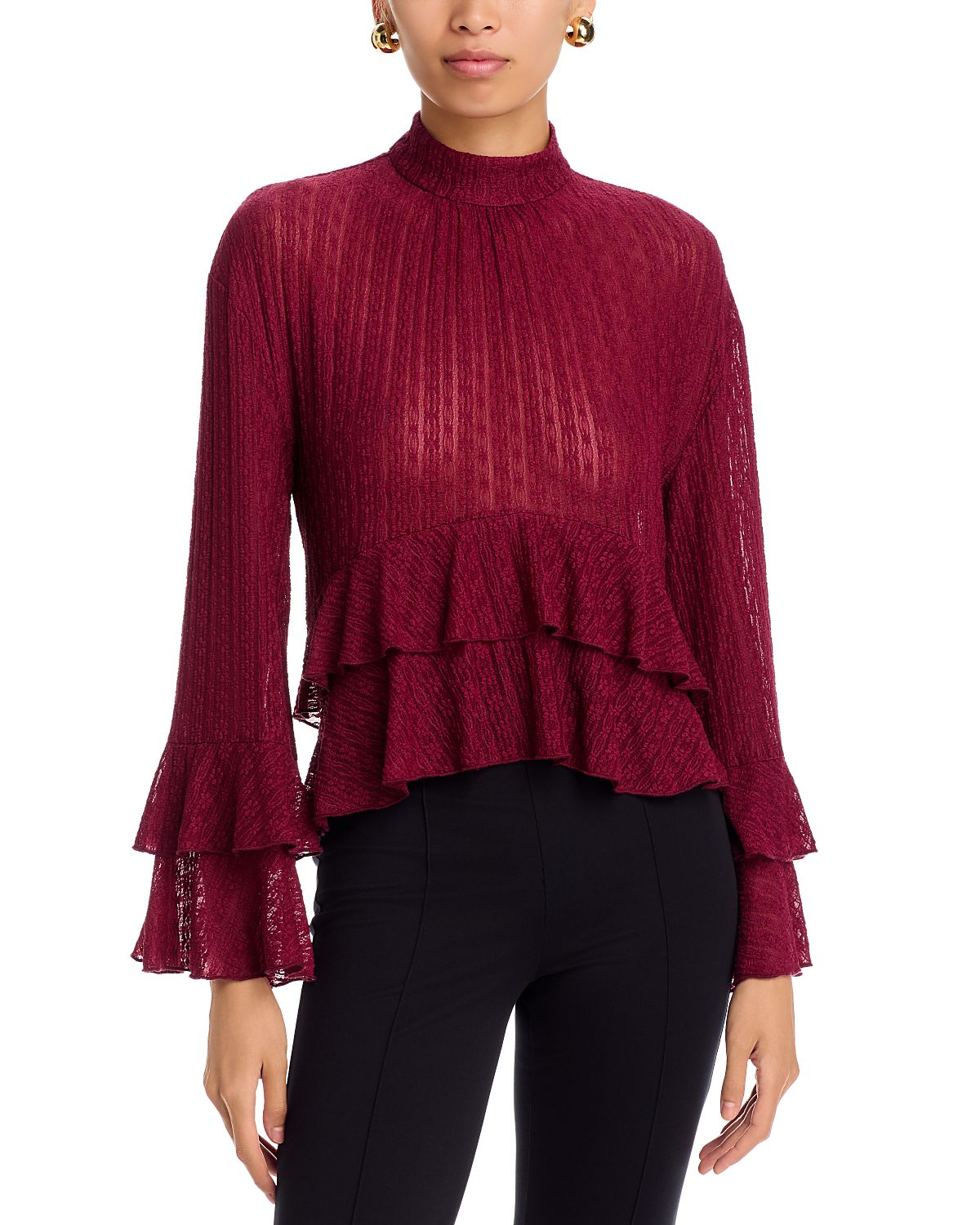 Aqua Mock Neck Ruffled Top - Exclusive