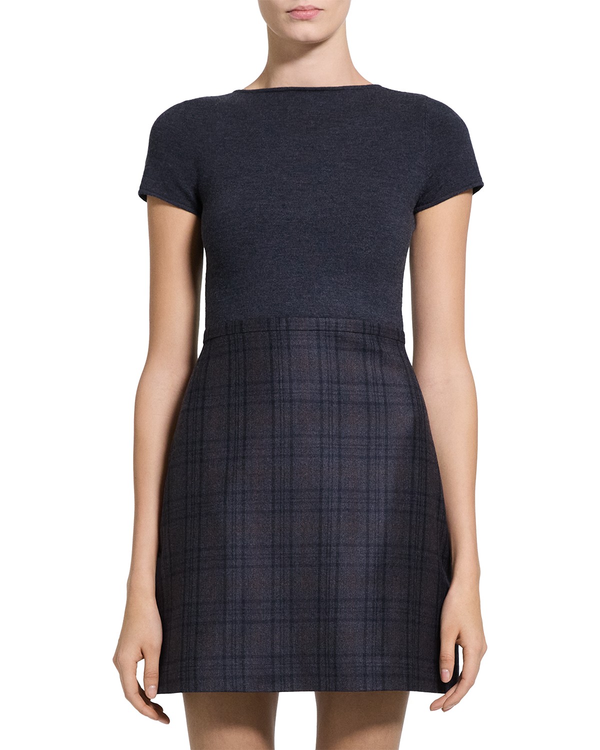 Short Sleeve A Line Wool Dress