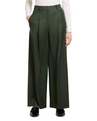 Wide Leg Pleated Wool Trousers