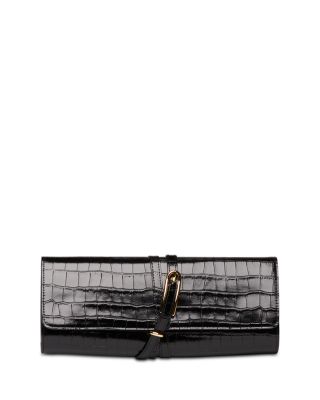 Belted Croc Embossed Leather Clutch