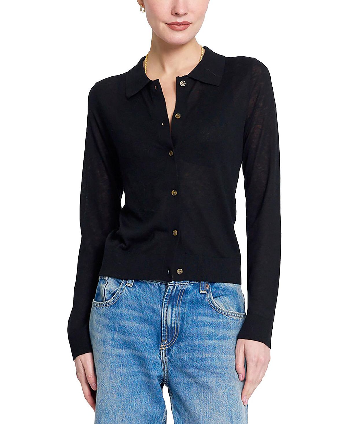Central Park West Women's Sienna Sheer Isla Button Up Collared Sweater
