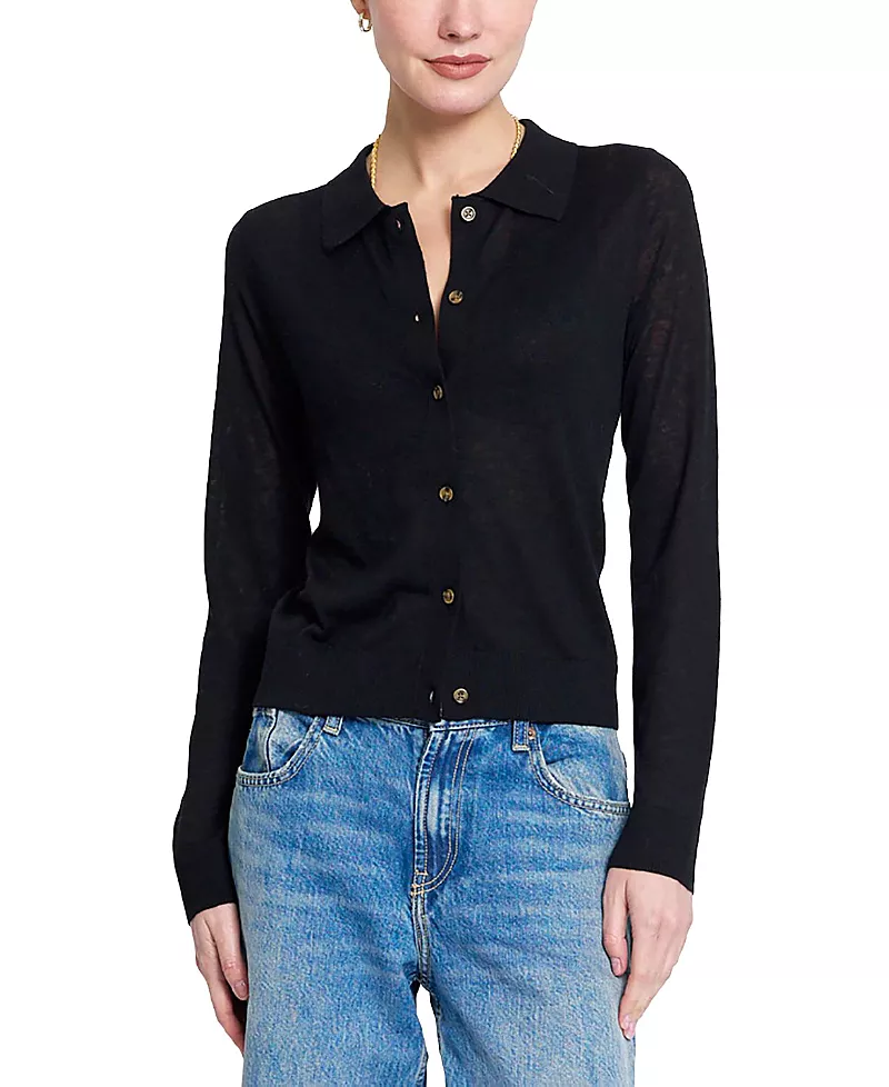Central Park West Women's Sienna Sheer Isla Button Up Collared Sweater