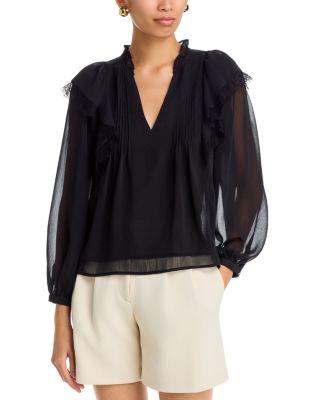 Lace Trim Split Neck Blouse - Exclusive