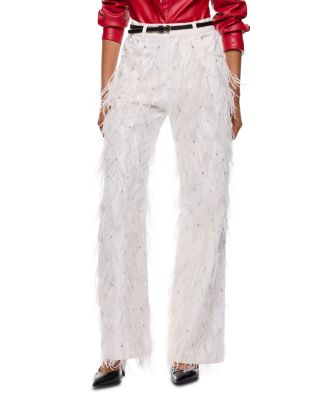 Tigra Cotton Feather Embellished Wide Leg Pants