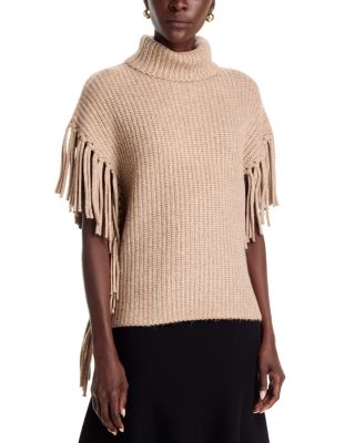 Turtleneck Fringe Poncho Sweater