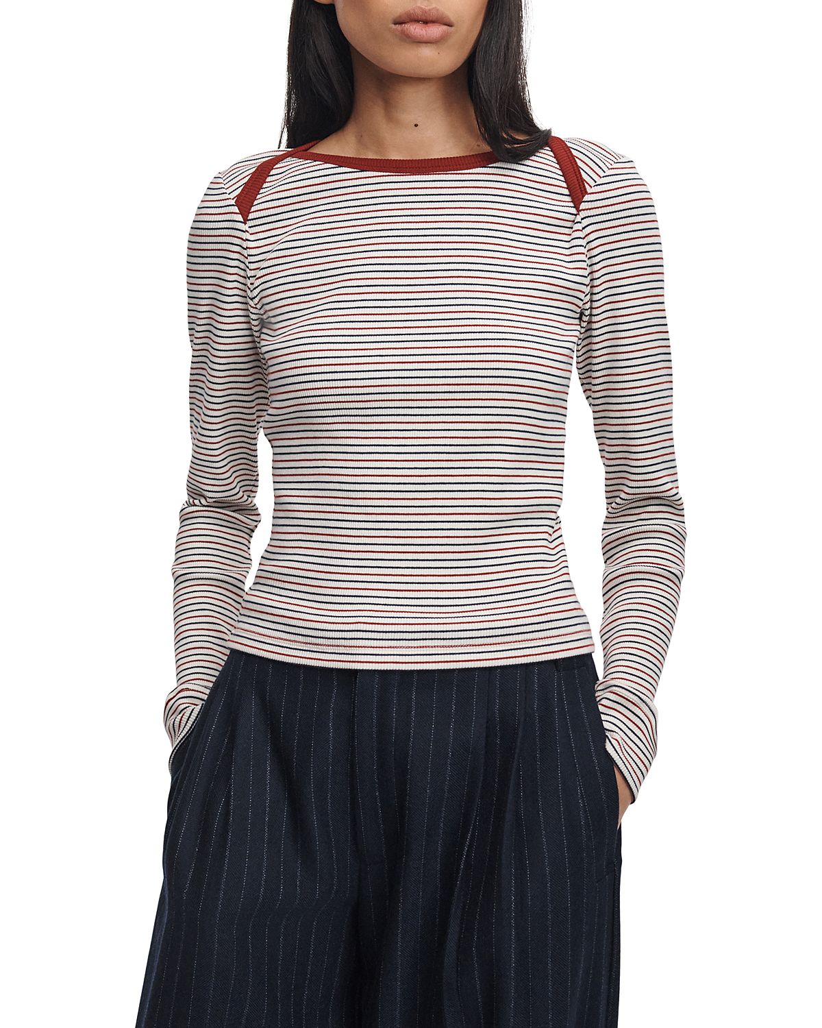 rag & bone The Essential Cotton Blend Rib Bateau Top