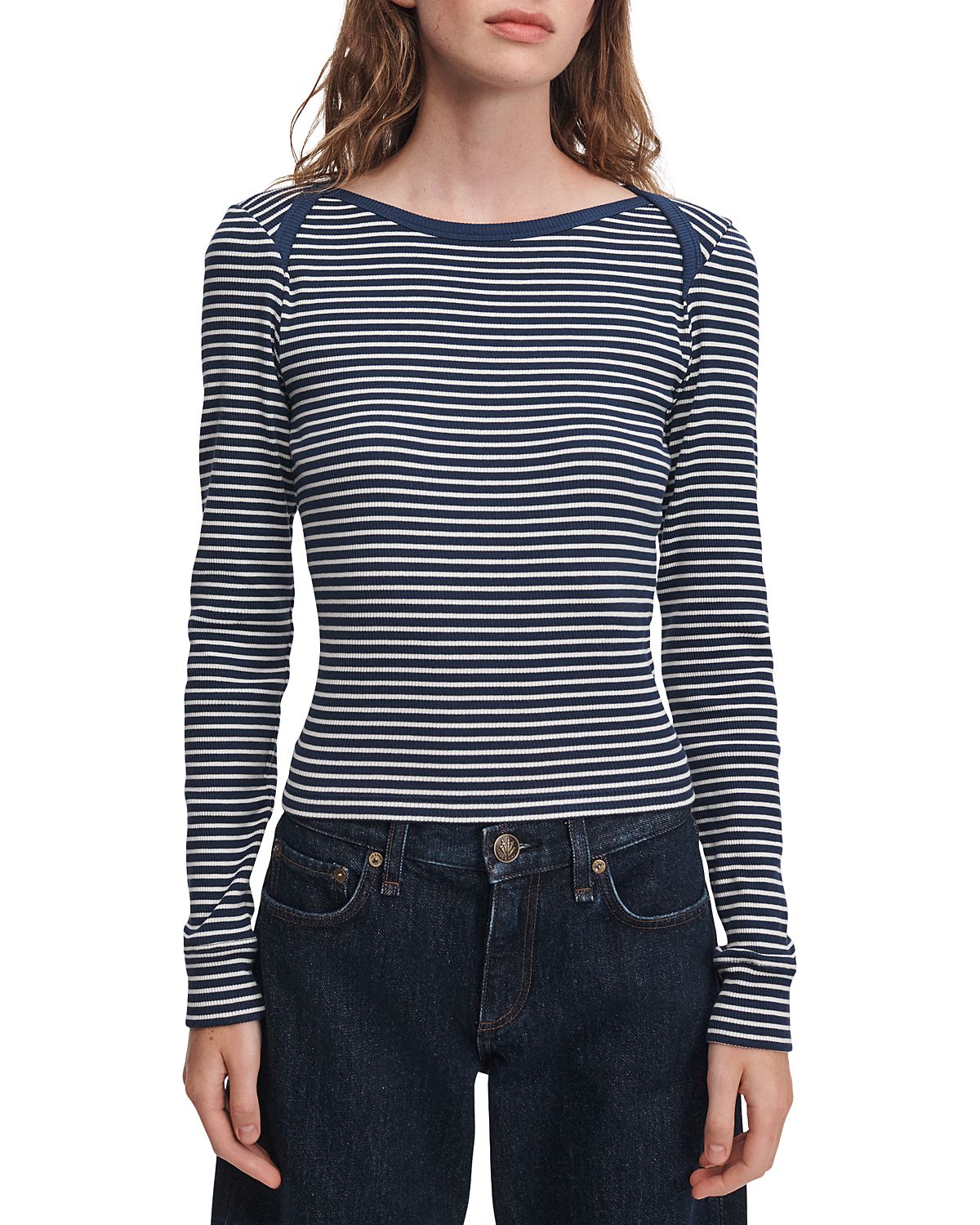 rag & bone The Essential Cotton Blend Rib Bateau Top