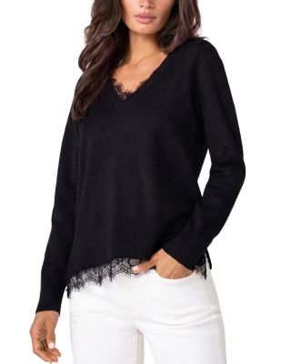 Lace Trim V Neck Sweater