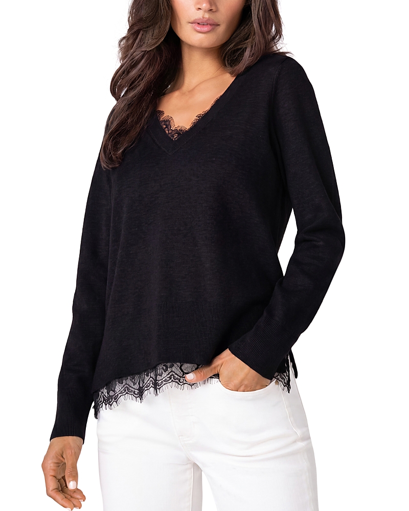 Liverpool Los Angeles Lace Trim V Neck Sweater