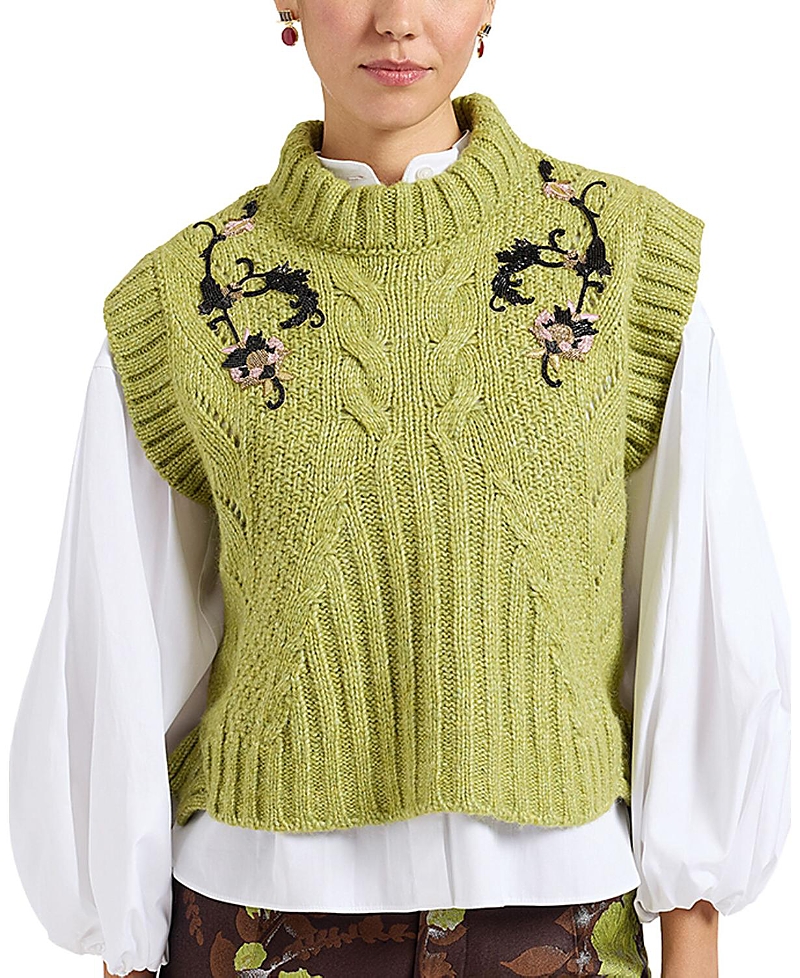 La Doublej Cameo Vest Embroidered In Solid Light Green