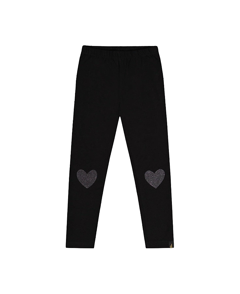 Deux par Deux Girls' Organic Cotton Glitter Heart Knee Patch Leggings - Little Kid
