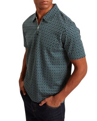 Grae Short Sleeve Geo Jacquard Zip Neck Polo