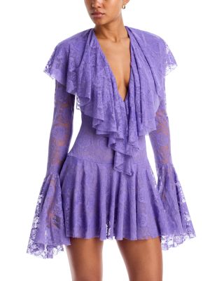 Lace Long Sleeve Ruffle Mini Dress