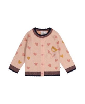 Girls' Knitted Jacquard Heart Pattern Scalloped Trim Cardigan - Big Kid