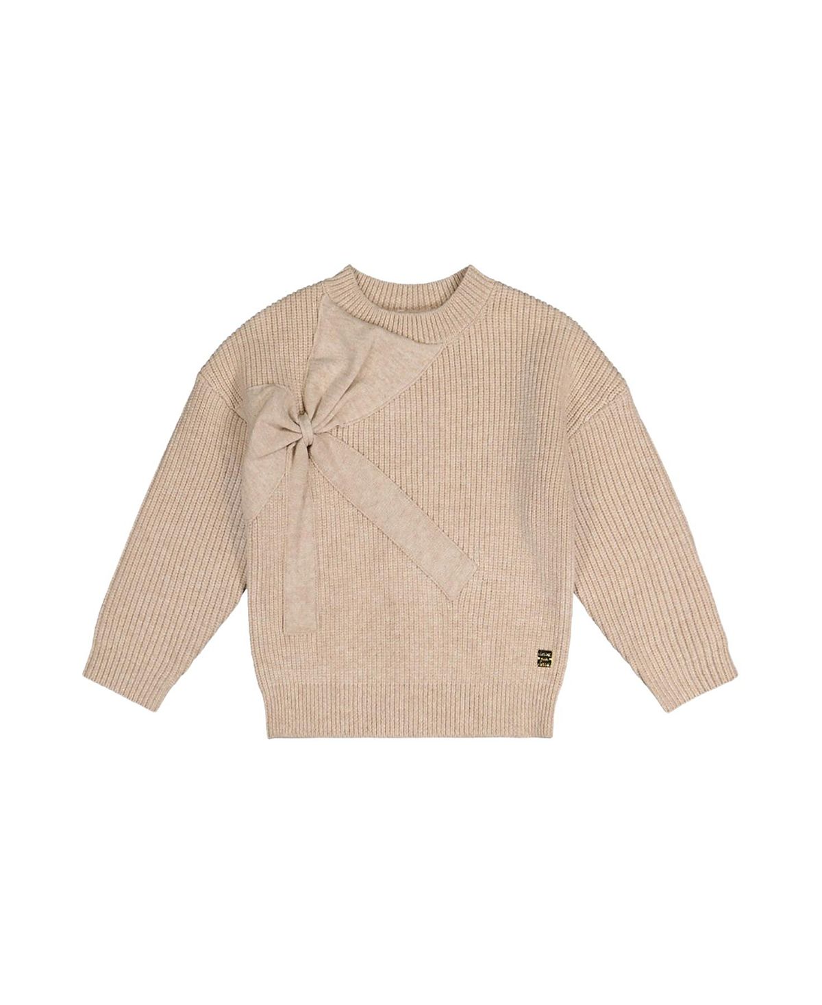 Deux par Deux Girls' Ribbed Knit Statement Bow Crew Neck Sweater - Little Kid