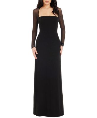  Maxwell Long-Sleeve A-Line Crepe Gown