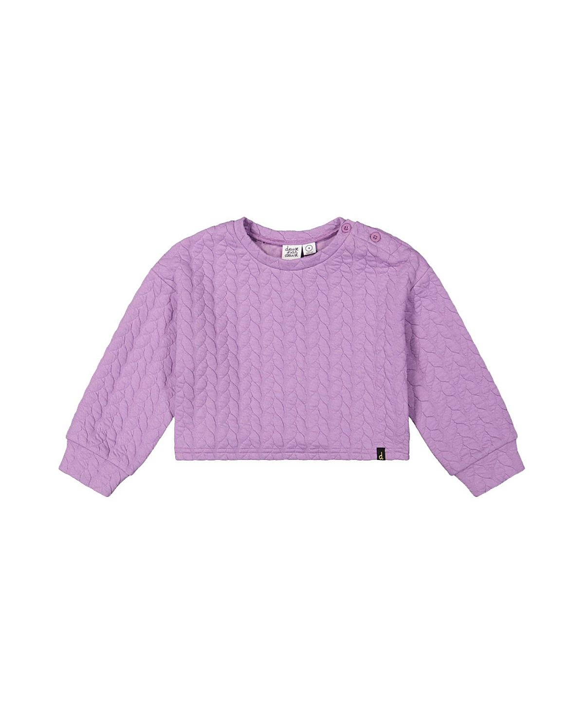 Deux par Deux Girls' Quilted Diamond Shoulder Button Jacquard Sweatshirt - Big Kid