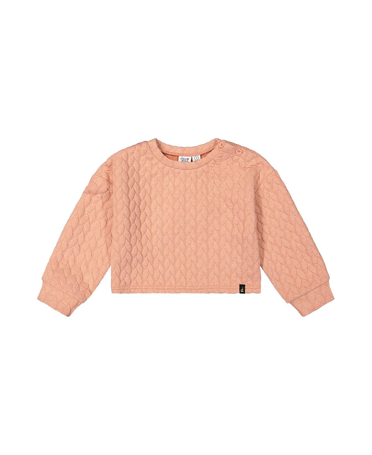Deux par Deux Girls' Quilted Diamond Shoulder Button Jacquard Sweatshirt - Big Kid