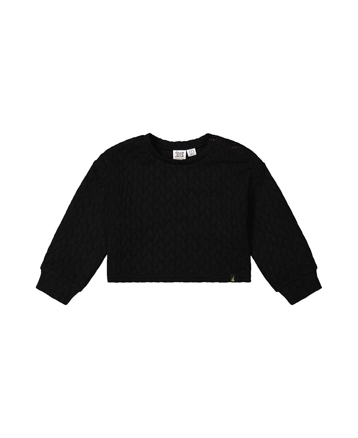 Deux par Deux Girls' Quilted Diamond Shoulder Button Jacquard Sweatshirt - Big Kid