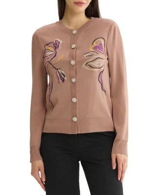 Relaxed Floral Embroidered Knit Cardigan