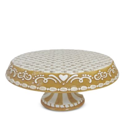 Mocha Check Gingerbread Large Pedestal Platter