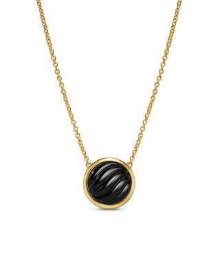 David Yurman Sculpted Cable Pendant Necklace in 18K Yellow Gold with Black Onyx, 11.3mm