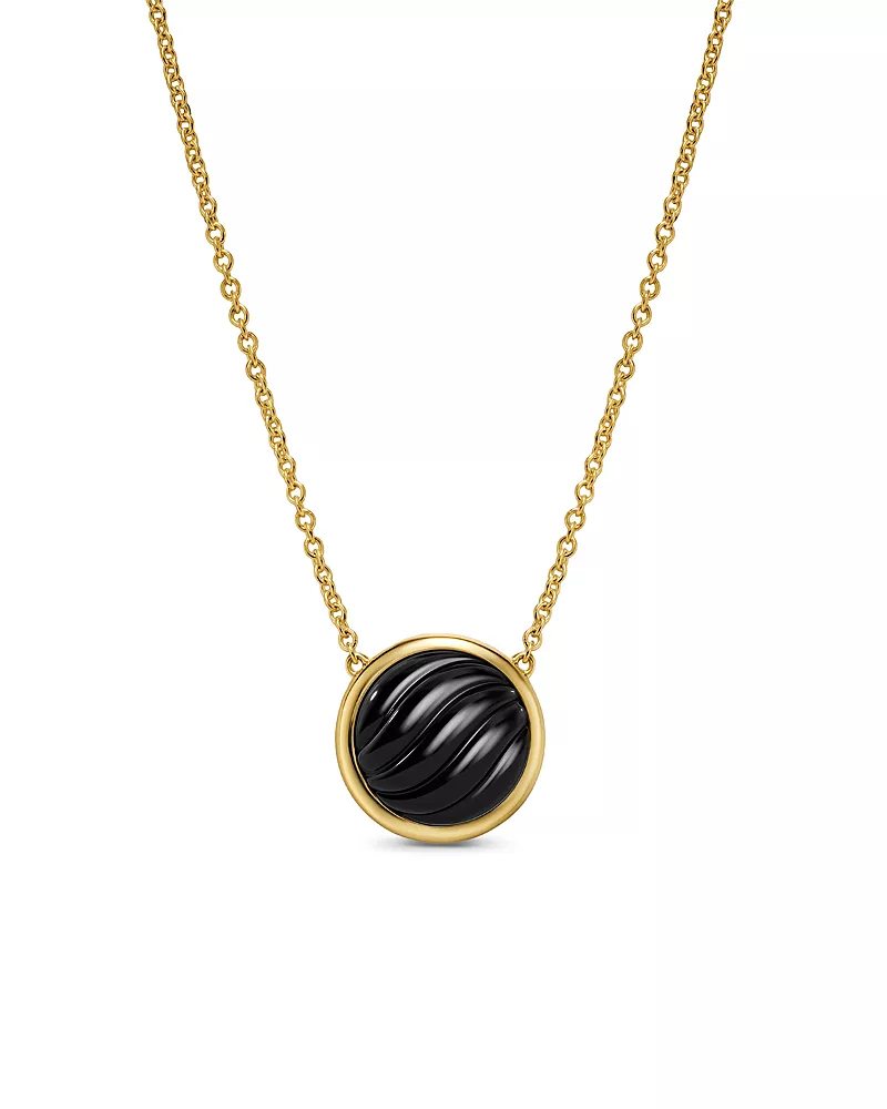 David Yurman Sculpted Cable Pendant Necklace in 18K Yellow Gold with Black Onyx, 11.3mm
