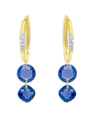 Meira T 14K Yellow Gold Blue Sapphire & Diamond Dangle Hoop Earrings
