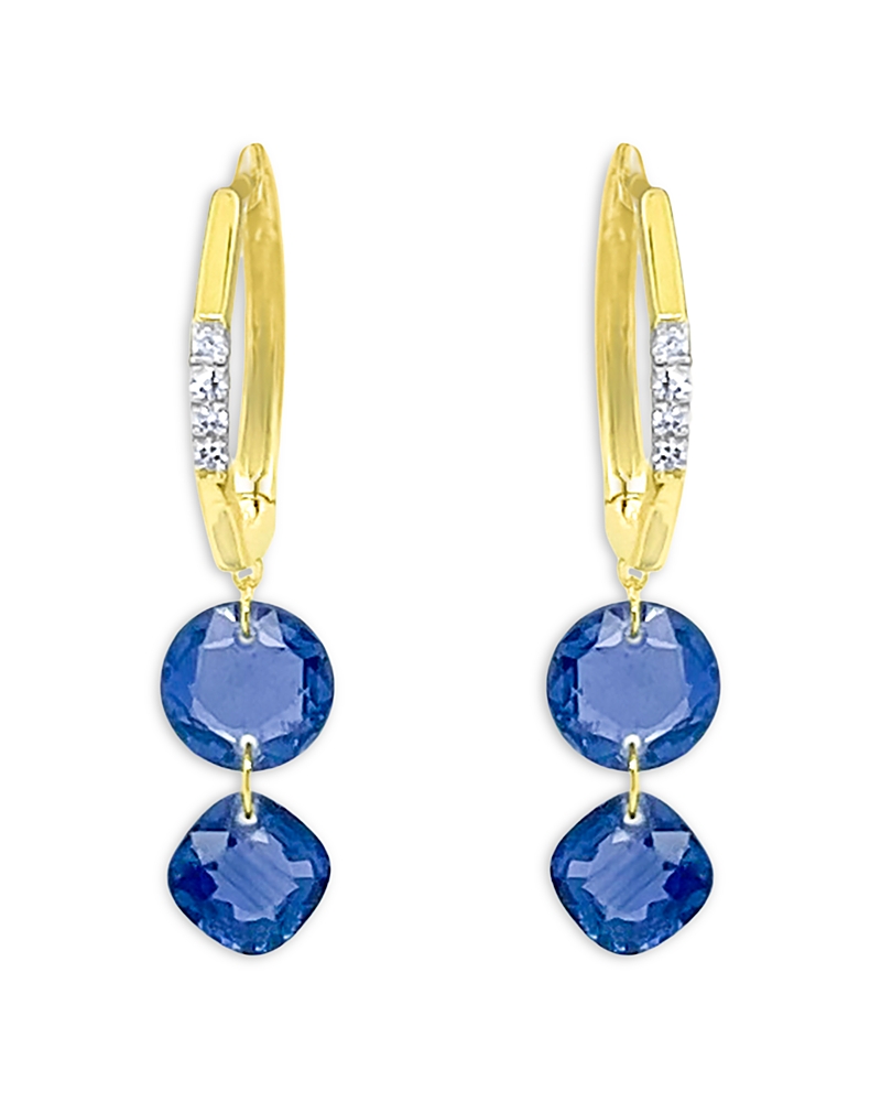 Meira T 14K Yellow Gold Blue Sapphire & Diamond Dangle Hoop Earrings · OS