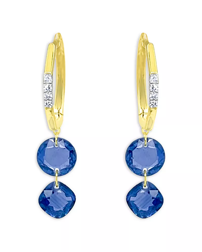 Meira T 14K Yellow Gold Blue Sapphire & Diamond Dangle Hoop Earrings