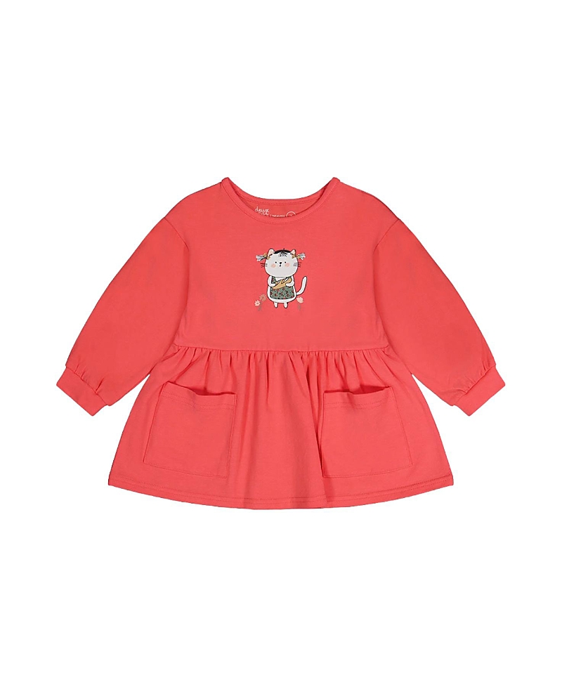 Deux par Deux Girls' Organic Cotton Cat Patch Pocket Gathered Tunic - Little Kid