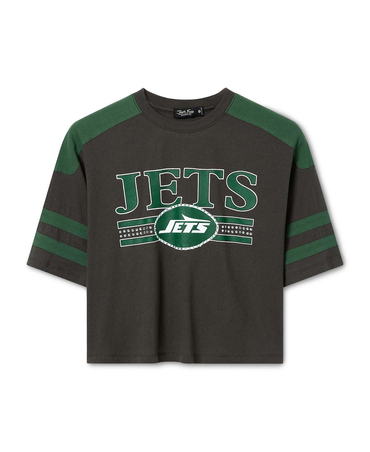 Junk Food Clothing Women's New York Jets Striped Bling Crop Tee