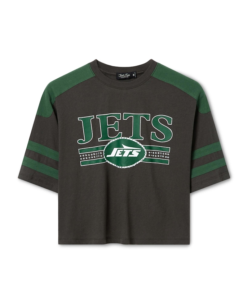 Junk Food Clothing Women's New York Jets Striped Bling Crop Tee