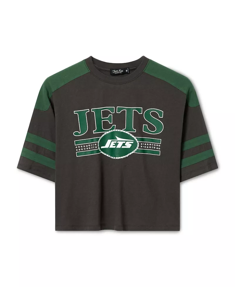 Junk Food Clothing Women's New York Jets Striped Bling Crop Tee
