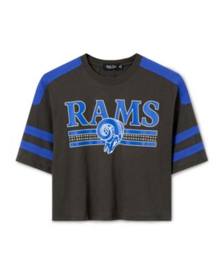 Junk Food Clothing Women's Los Angeles Rams Striped Bling Crop Tee