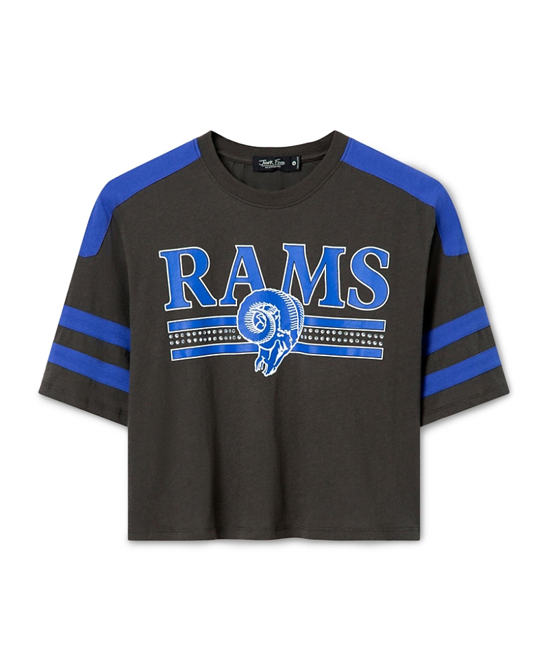 Junk Food Clothing Women's Los Angeles Rams Striped Bling Crop Tee