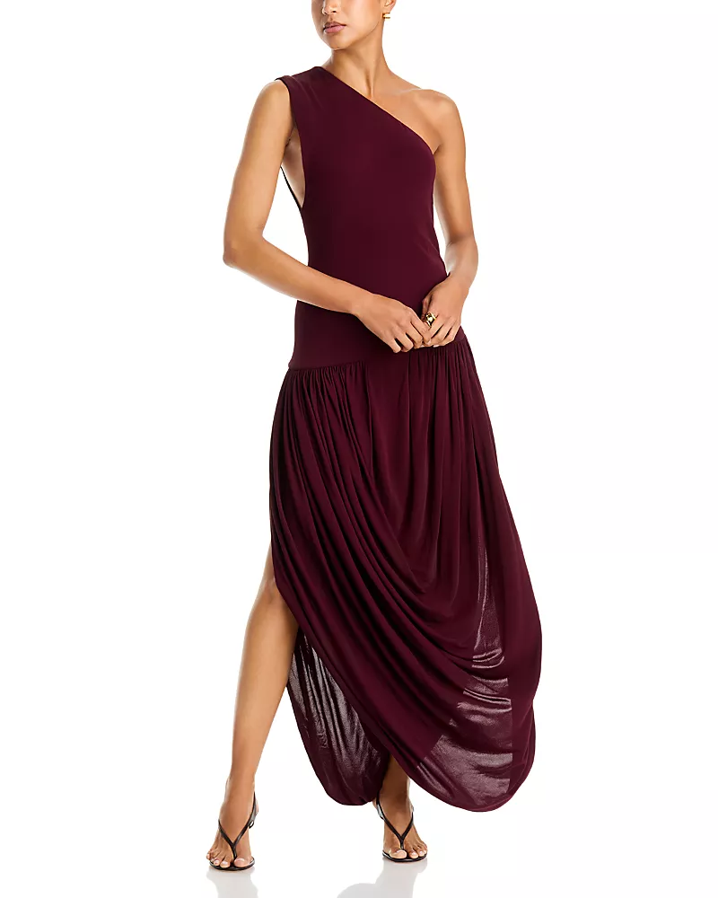 Brandon Maxwell Mila One Shoulder Draped Dress