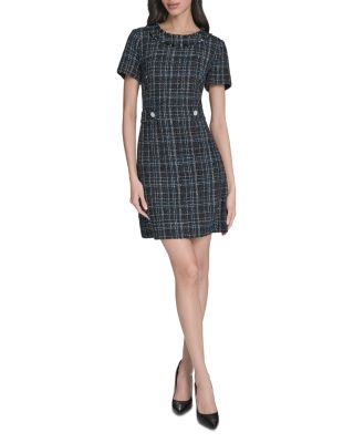 Jewel Neck Tweed Shift Dress